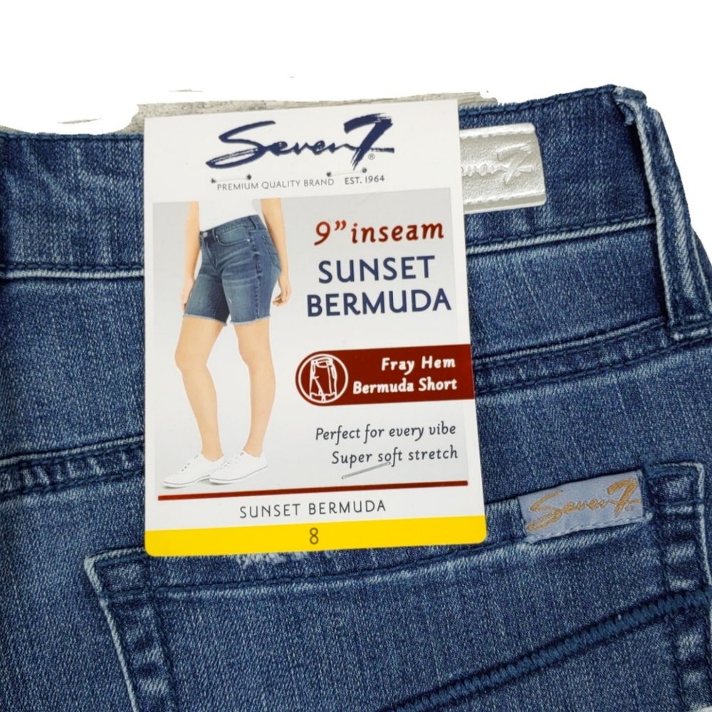 NWT Seven7 $59 Wms 9" Sunset Bermuda Jean Fray Shorts - Picture 6 of 8